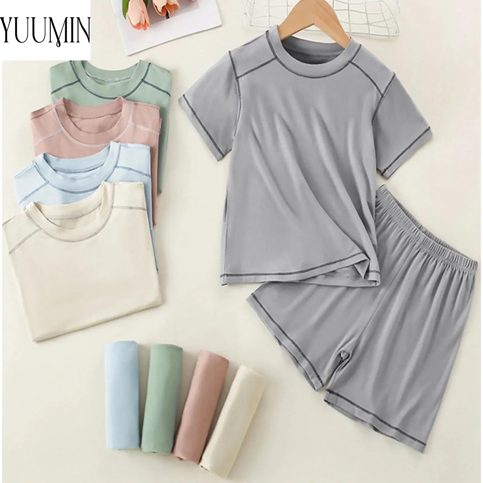 

Unisex Kids Boys Girls 2-Piece Pajama Set Sleepwear Homewear Loungewear Short Sleeve Top with Stretchy Shorts for Summer Outdoor
