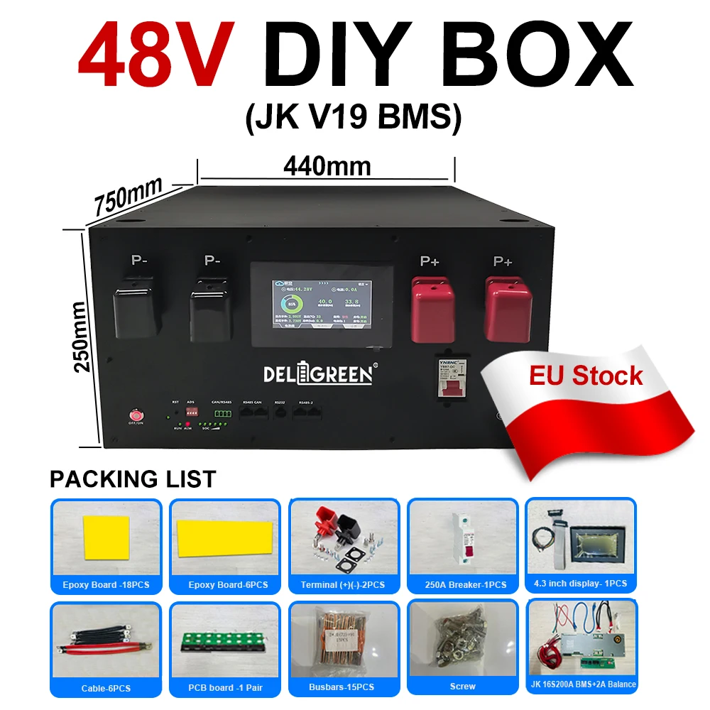 DIY Horizontale Verticale Doos 48V LiFePO4 Batterij Case met JK 16S 200A 51.2V DIY Kits 280ah 320AH 340AH BT 2A Balancer Nieuwe