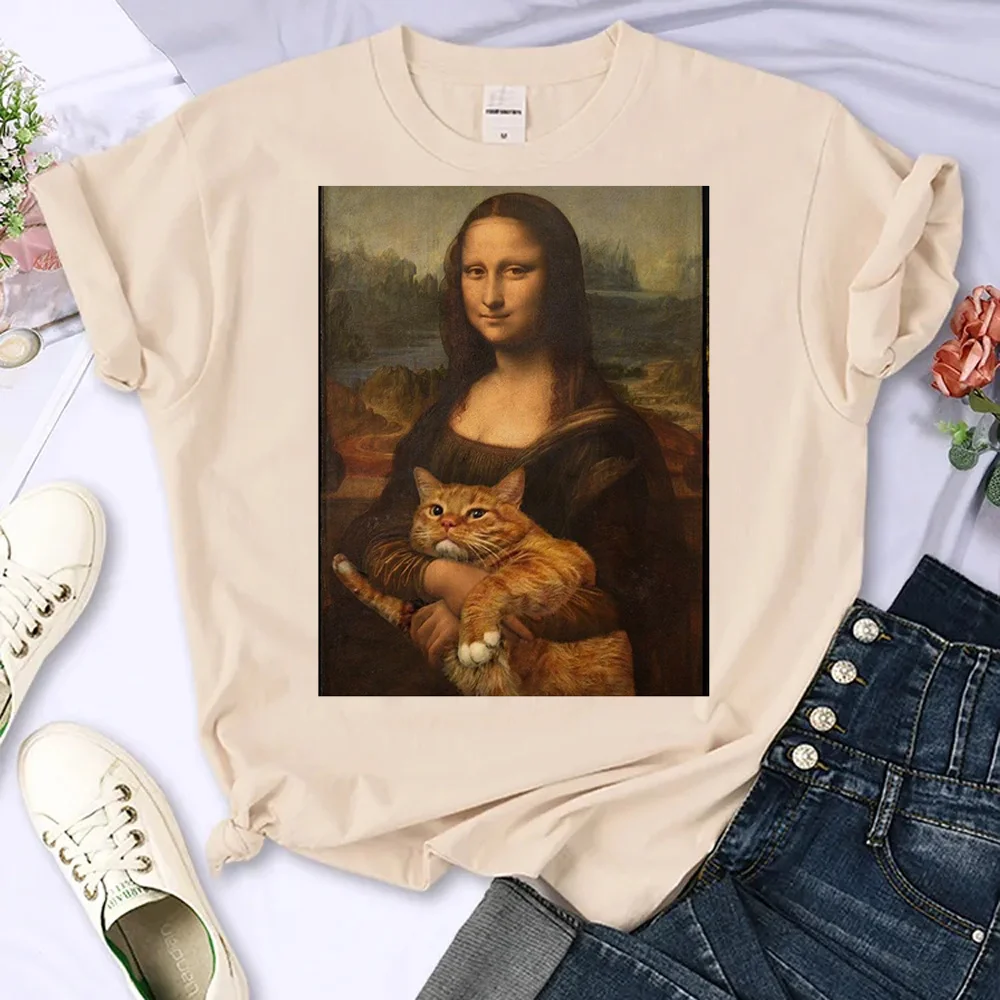 Cat Print Mona Lisa top women harajuku t shirt girl Japanese designer y2k clothing