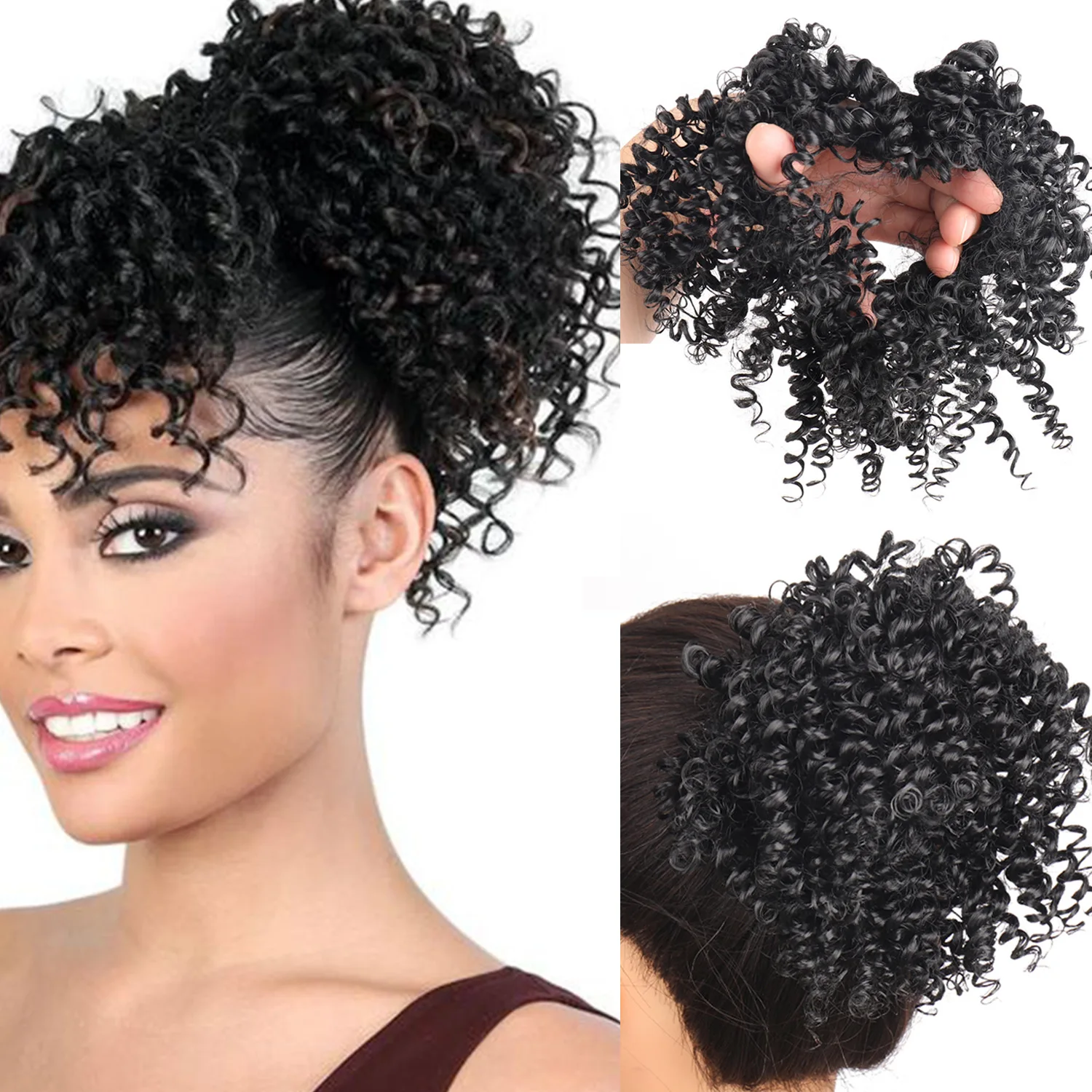 

Synthetic Messy Bun Black Hair Bun Elastic Drawstring Loose Wave Curly Hair Buns Hair Piece Extensions For Women