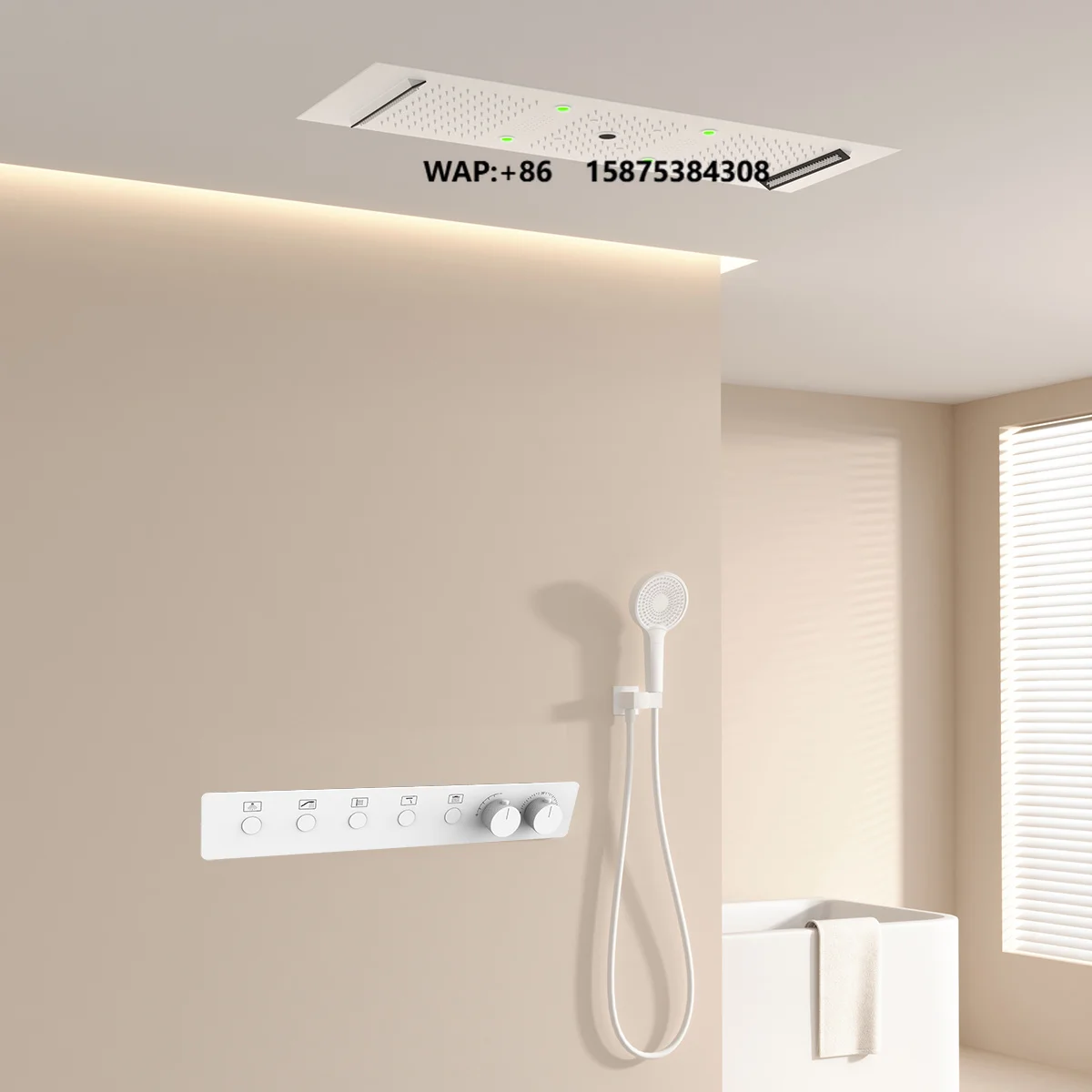 Luxury White 300*900mm Music Led Rain Waterfall Shower Head Temperature Smart Bathroom Shower Set