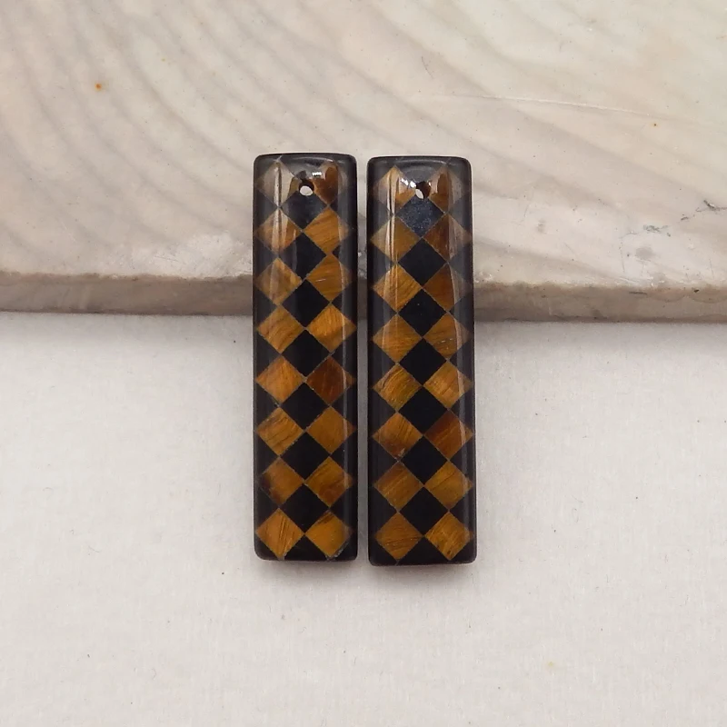 Natural Stone Tiger's Eye, Obsidian Intarsia Earring Bead 31x8x4mm 4.2g Semiprecious Fine Jewelry Accessories