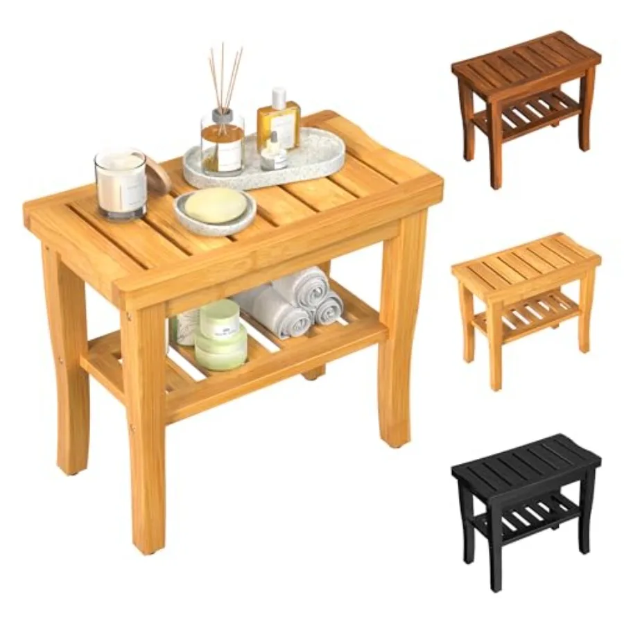 

Bamboo Shower Bench Stool with Storage Shelf Waterproof Shower Chair Spa Bath Seat First Apartment Essentials New Home Must Hav