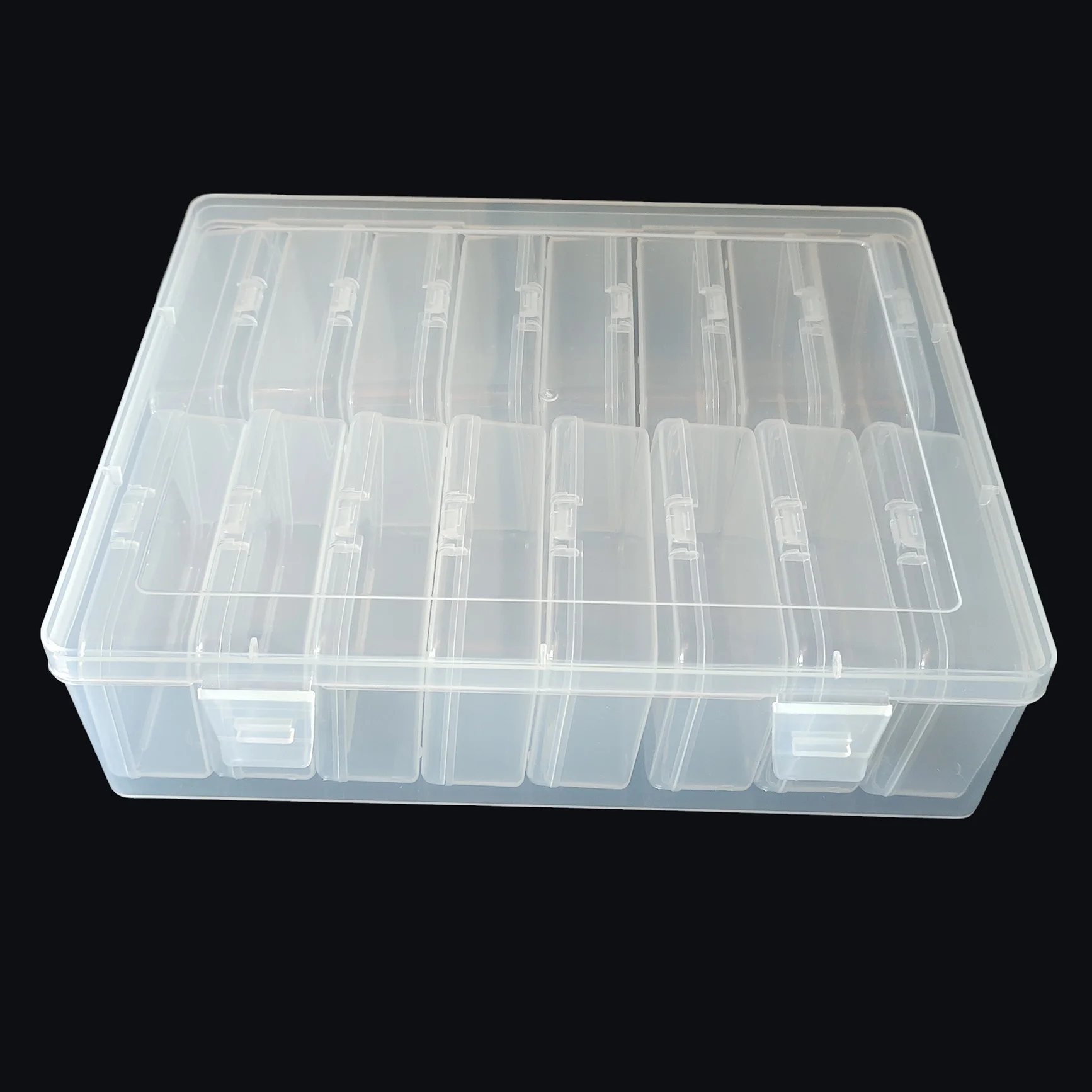 16Pcs Stackable Clear Plastic Storage Boxes With Lids Jewelry Craft Hardware Office Organizer