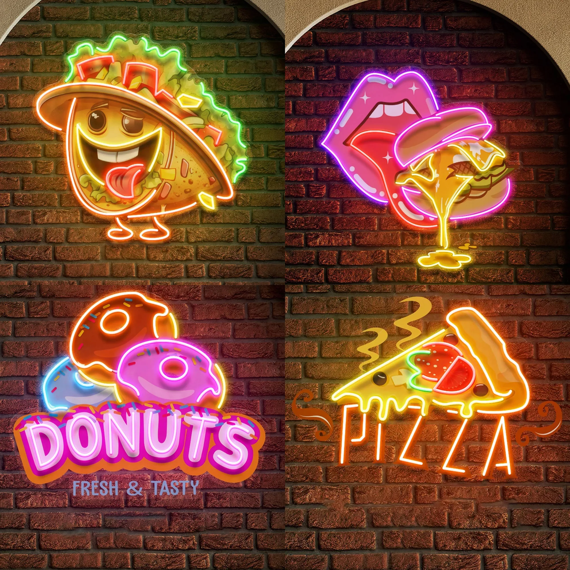 sinal de luz de neon personalizado hamburguer sanduiche pizza donut decoracao de parede fast food restaurante 01