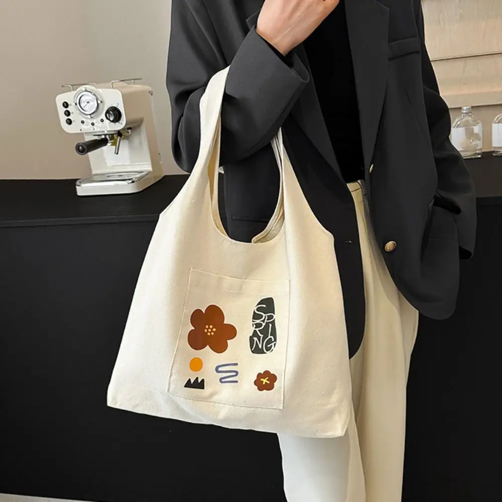Bolso de mano de flores de estilo coreano de dibujos animados, bolso de gran capacidad, bolso de lona, bolso de axila dulce y versátil para mujer