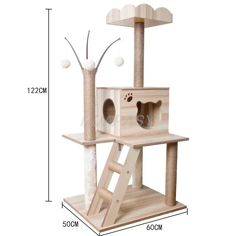 Cat Climbing Frame Tree Cat Scratching Column Wood Cat Jumping Platform Multi-Level Pet Cat Tree House Condo Perch Tower