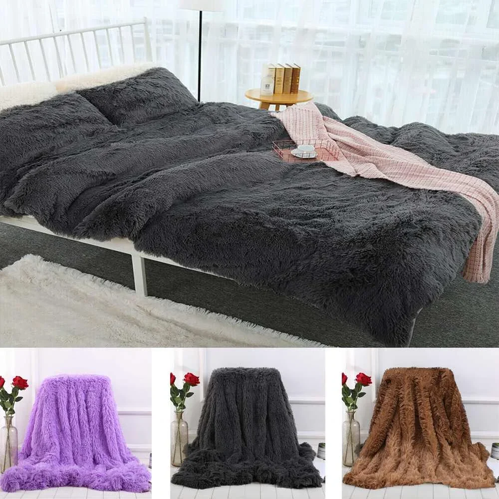 

Fluffy Faux Fur Pink Blankets Bedding Supplies Throw Blanket Soft Plush Bed Cover Blanket for Beds Couch Sofa manta