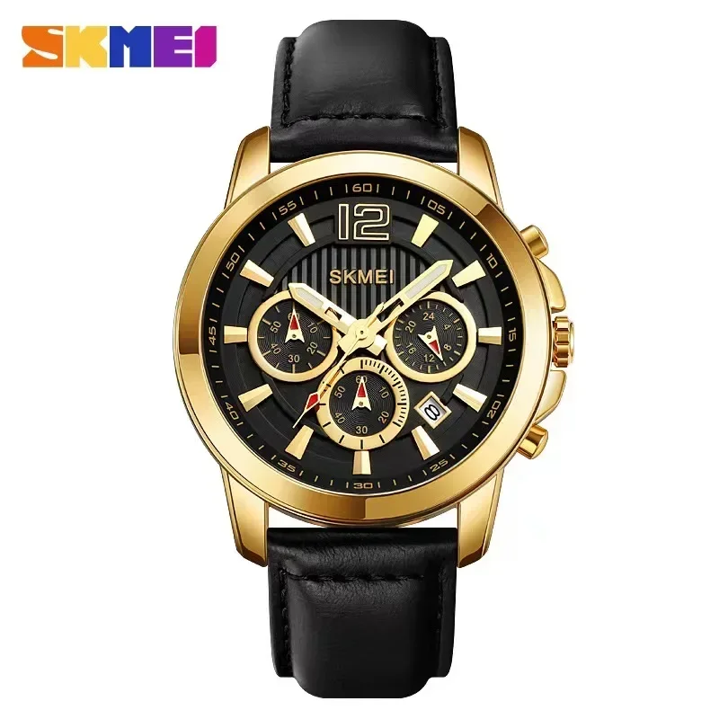 SKMEI 1989 Casual Male Clock reloj hombre Stopwatch Quartz Watches Mens Top Brand Luxury Leather Strap Date Wristwatches