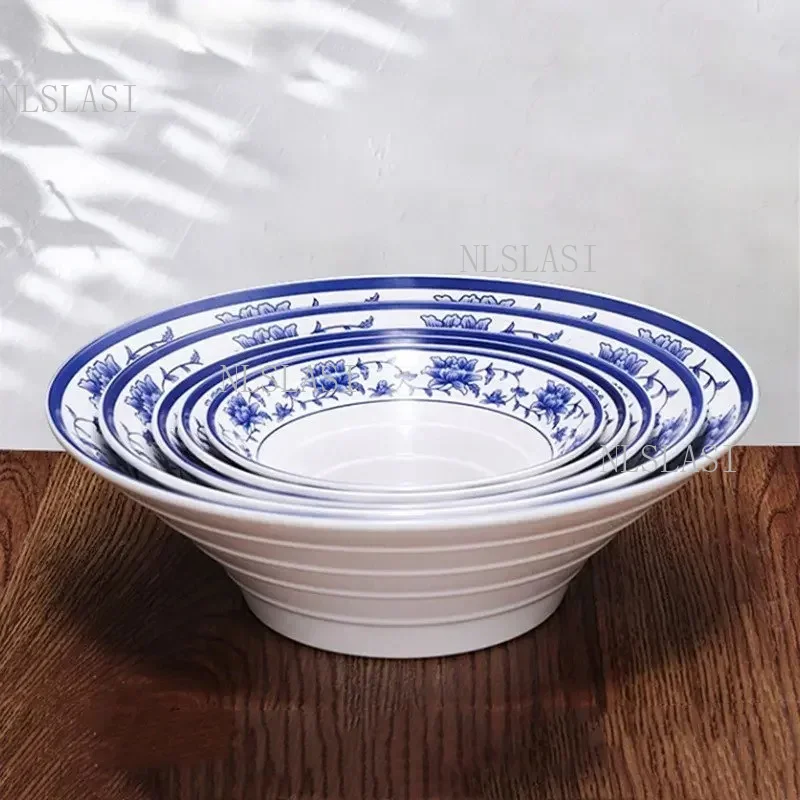 Large Capacity Melamine Noodle Bowl Household Kitchen Salad Bowl Plastic Commercial Flared Soup Bowl Smash Resistant Tableware