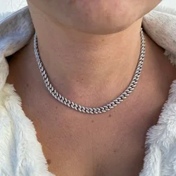 Micro Pave 5A Cubic Zirconia 6.5mm Width Thin Cz Miami Cuban Link Chain Choker Necklace Hip Hop Iced Out Bling Cz Cuban Jewelry