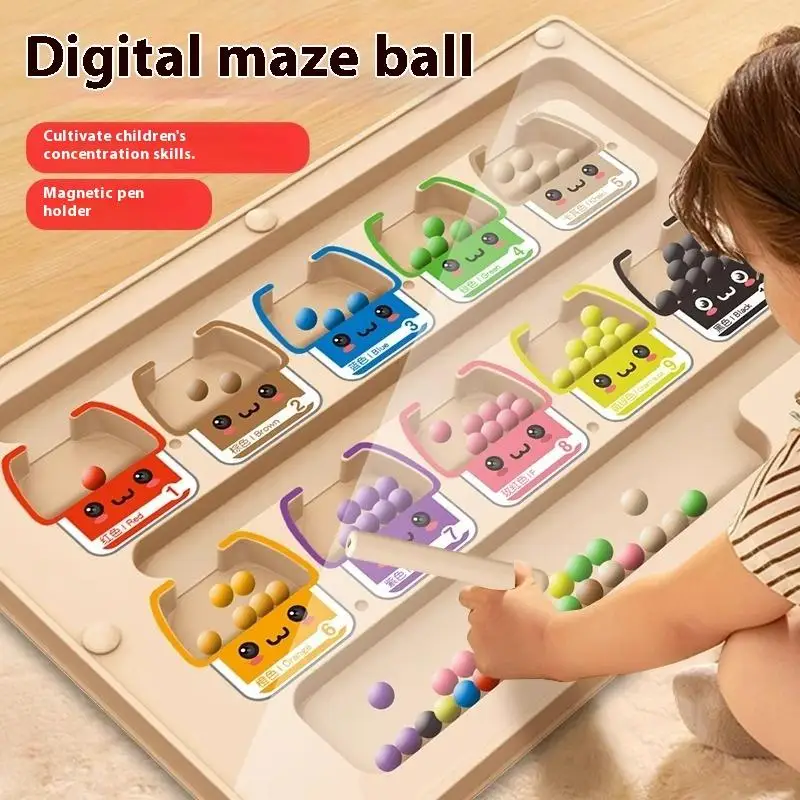 لعبة متاهة بلاستيكية مغناطيسية مستوحاة من مونتيسوري، لعبة تعلم الألوان والأرقام للأطفال