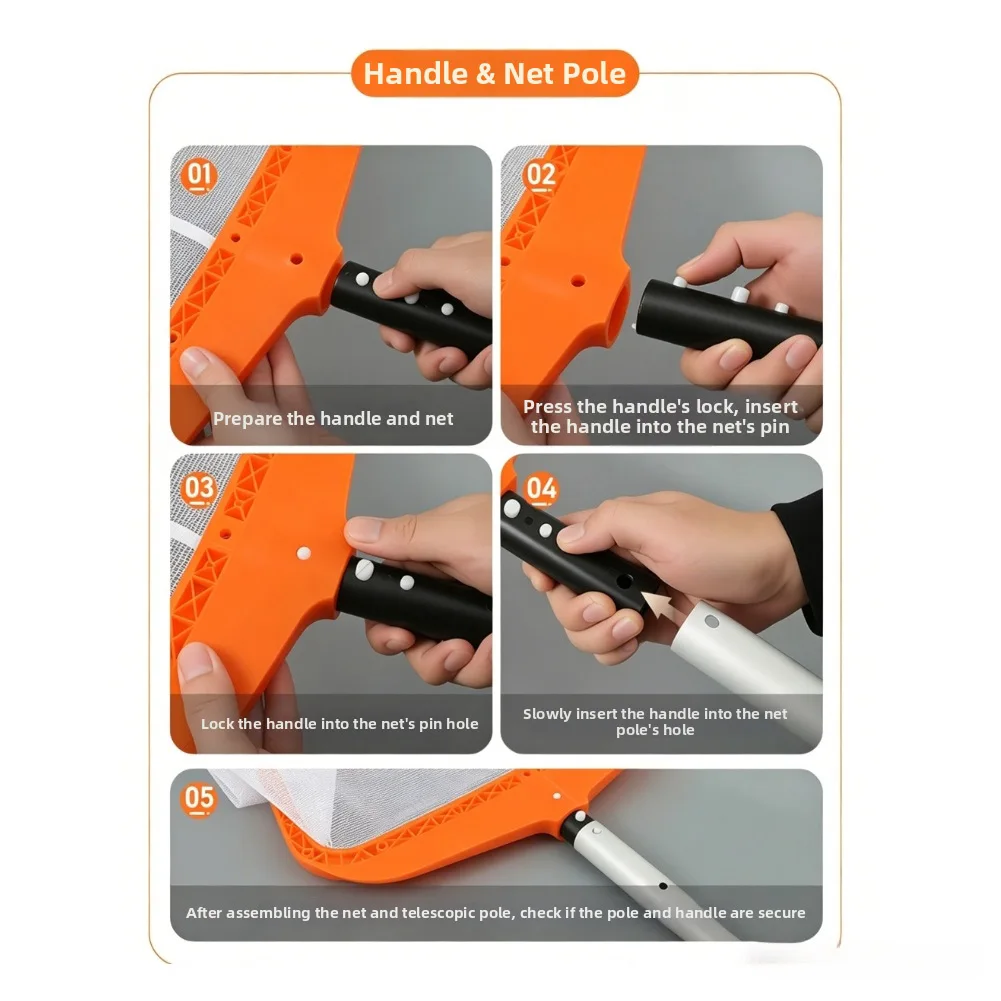 Pool Leaf Scoop Net 1 Piece White Orange Scoop Net for Swimming Pools Fishponds Sturdy Plastic Frame Fine Mesh Design