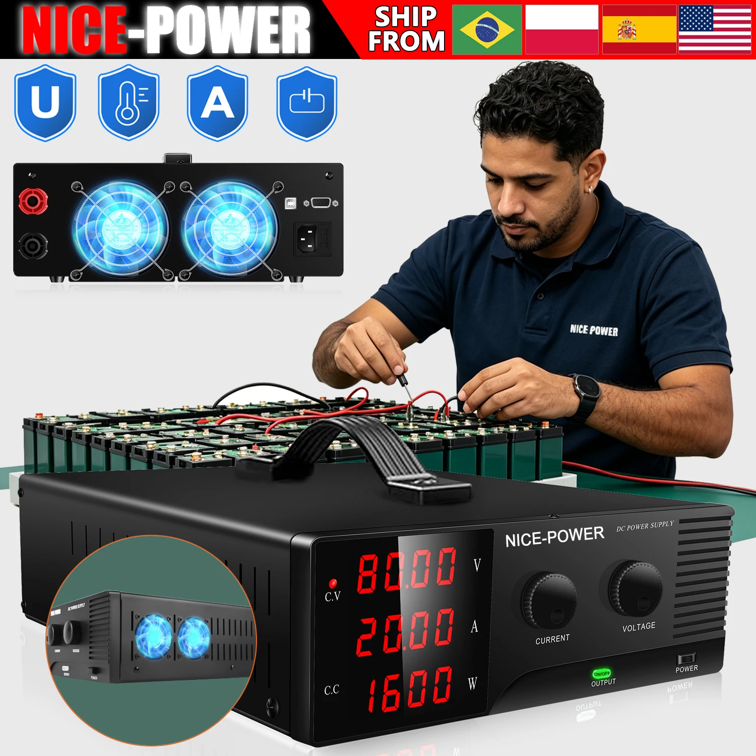 NICE-POWER 80V 20A Labor-Netzteil für Batterie-Pack-Alterungstests, 100V 150V 200V 300V Einstellbares Tischnetzteil, AUSGANG