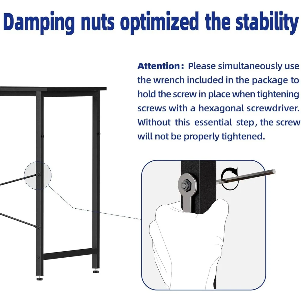 مكتب مدمج مقاس 47 بوصة للمساحات الصغيرة مع مساحة تخزين، ومحطة عمل المكتب المنزلي تتميز بخطاف سماعة الرأس ومنظم لتوفير المساحة