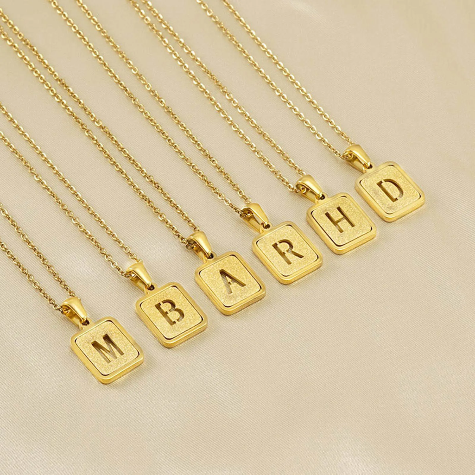 Vnox Chic Initial Square Necklaces for Women Girls,Gold Color Stainless Steel Hollow Letter A-Z Monogram Name Pendant Collar