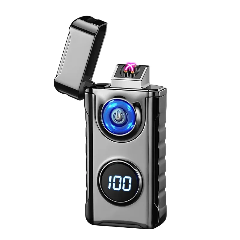 Electronic Double-arc Lighter, with Digital Battery Display, Cigarette Count Display, Type-C Fast Charging, Outdoor Windproof