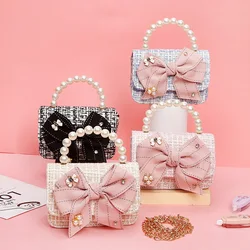 Korean Style Kids Mini Bow Crossbody Bags for Little Girls Cute Coin Pouch Tote Clutch Bag Baby Pearl Purse Gift