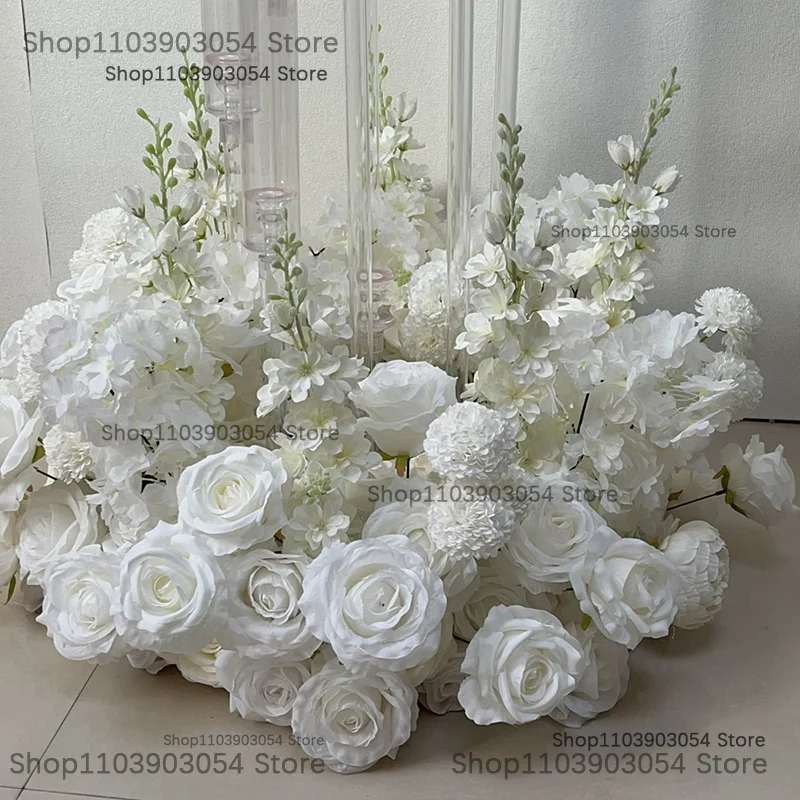 Corona de jacinto de rosa blanca Artificial de 60cm y 25 pulgadas de lujo, centros de mesa florales para mesa de boda, decoración, arreglo de camino, accesorios para fiesta