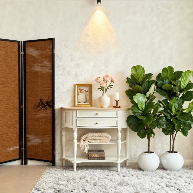 French full solid wood semi-circular entryway cabinet European retro console American simple entrance table foyer cabinet
