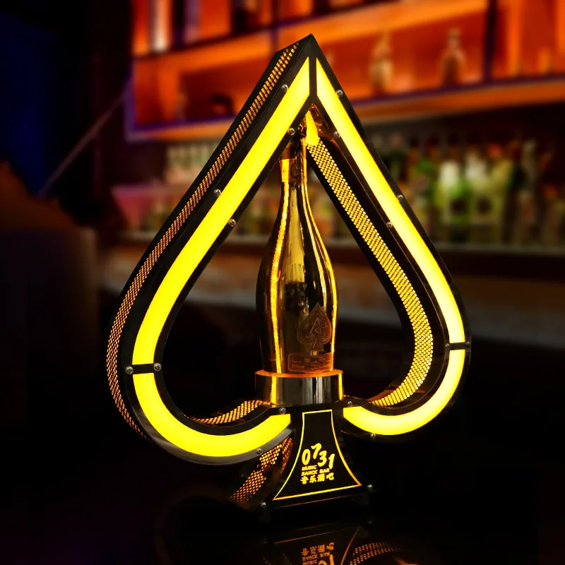 Stainless Steel Sparkle Wine Bottle Stand, KTV Bar Champagne Holder, Black Ace Liquor Display Rack, Nightclub Flash Tray
