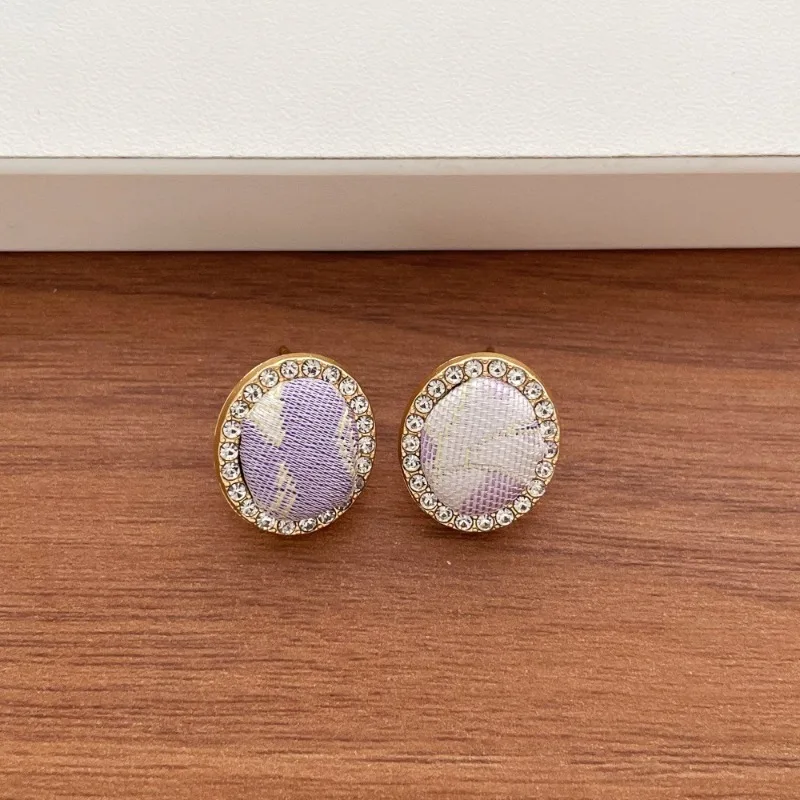 Minar Dainty Multicolor Irregular Printed Song Brocade Rhinestone Oval Dangle Earrings for Women Gold Plated Alloy Daily Jewelry