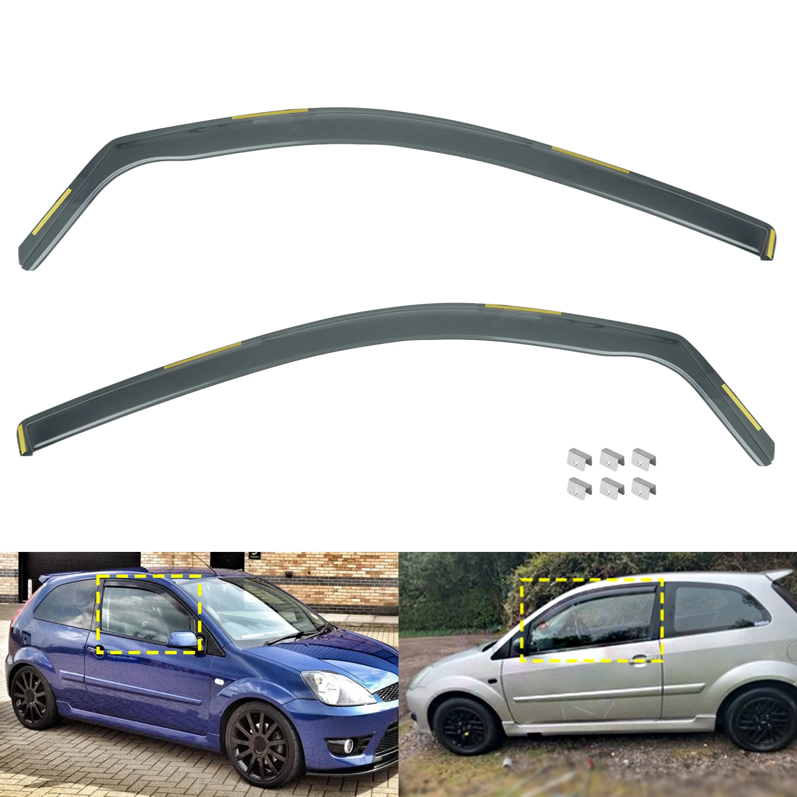 2pcs Tint Front Window Wind Rain Sun Guard Deflectors Protector Tea Translucent For Ford Fiesta MK6 3 Door Hatchback 2002-2008