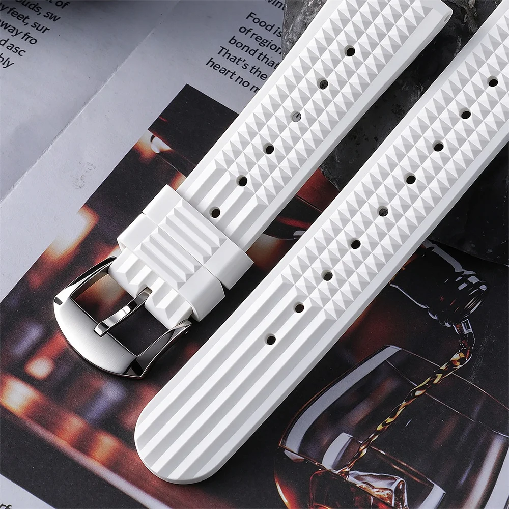 Soft Fluoro Rubber Waffle Watch Band 20mm For Traditional Diving Watch Wristband Men's Replacement Strap Premium