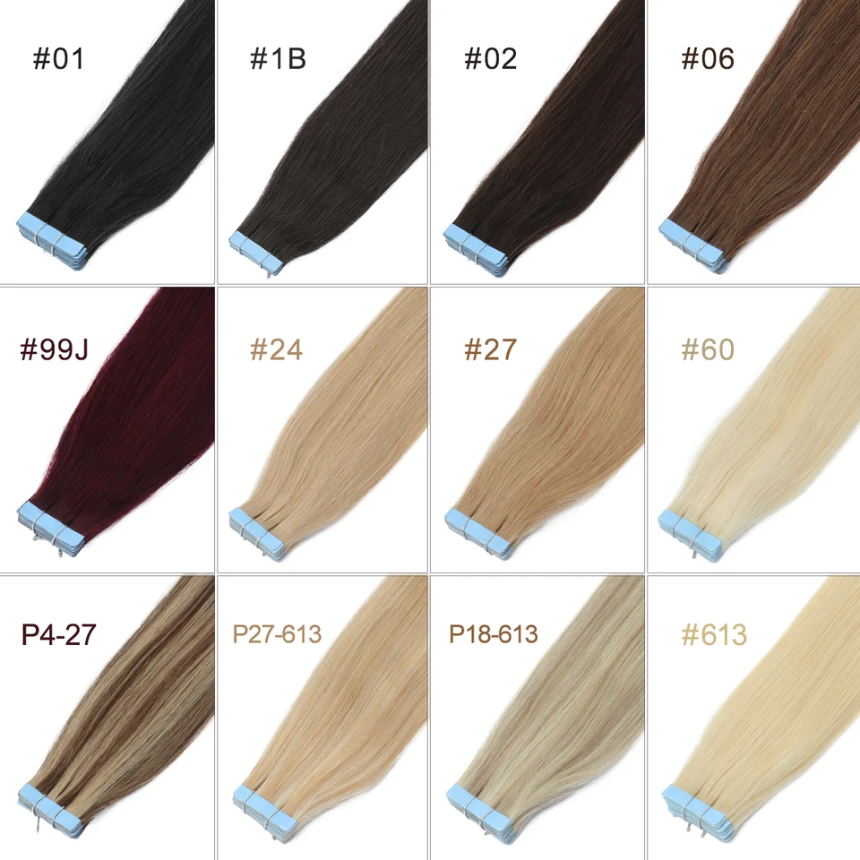 Extensiones de cabello con cinta adhesiva reutilizables Remy humano sin costuras piel weft ligero 20 piezas 30 g 16 20 pulgadas lacio para uso diario 5