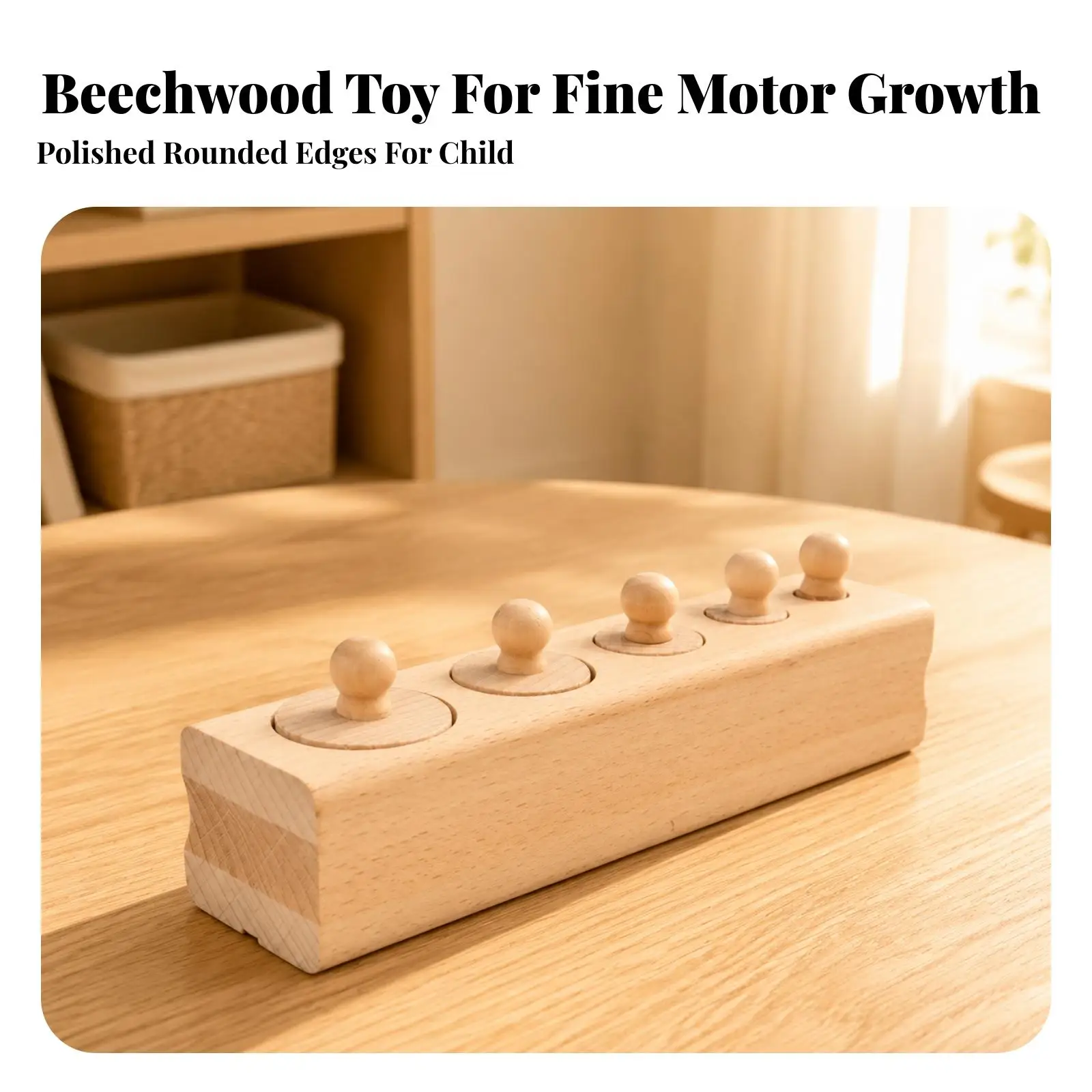 Beech Wood Cylinder Knob Puzzle for Kids Toddler Educational Toy Shape Sorting Game Arithmetic Learning Wooden Blocks