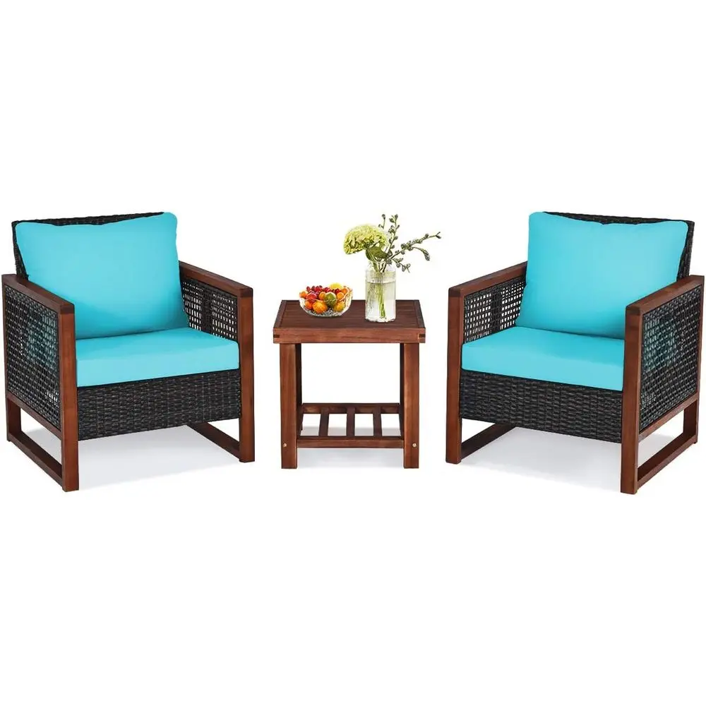 

3-Piece Outdoor Patio Furniture Set: Wicker Chairs with Coffee Table, Ideal for Balcony, Porch, Bistro, and Garden Poolside