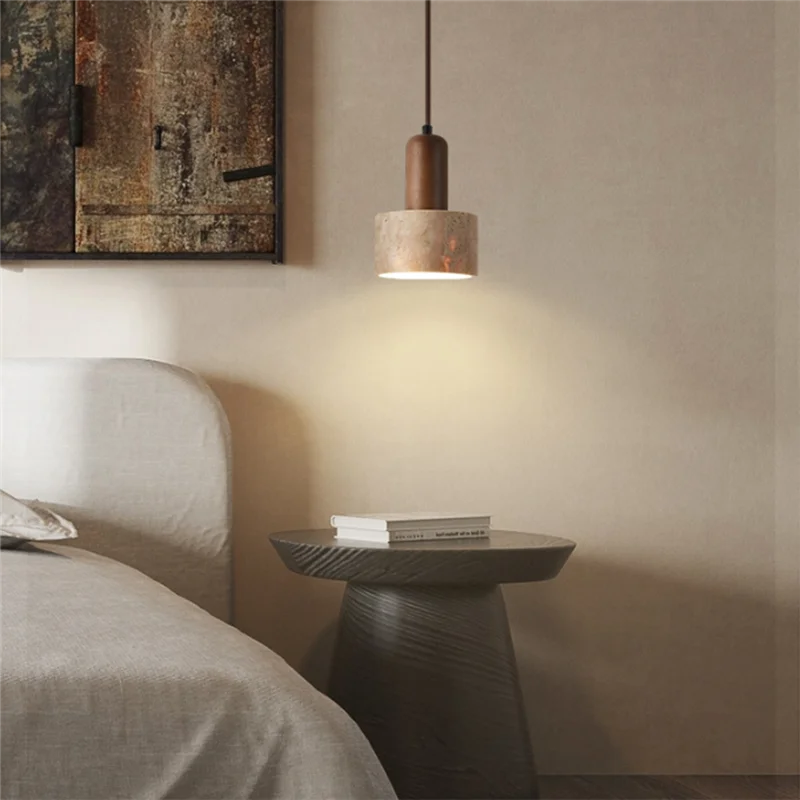 

ABVA-Yellow Travertine LED Pendant Light 3 Color Dimming 110-240V Nordic Pendant Lamp Ideal For Bedside, Restaurant