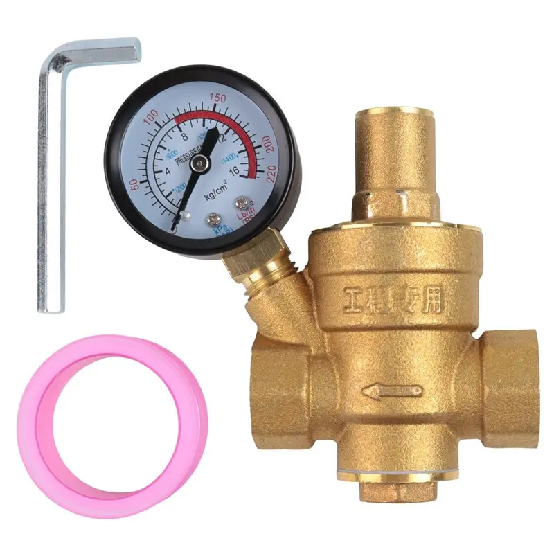 [B17B!】 Water Pressure Regulator 1/2 Inch With Gauge, Hardness Brass, Adjustable Water Pressure Reducing Valve Water