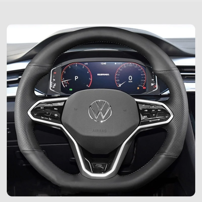 For Volkswagen Steering Wheel Cover Genuine Leather Hand Stitching 22 CC Lamando  Passat Tiguan L Tuang X Golf  Auto Interior