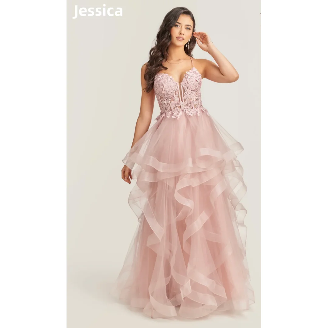 

Jessica Sweetheart Light Pink Wedding Dress Embroidered Sequined Tulle Prom Dresses Corset Princess Bespoke Occasion Dresses