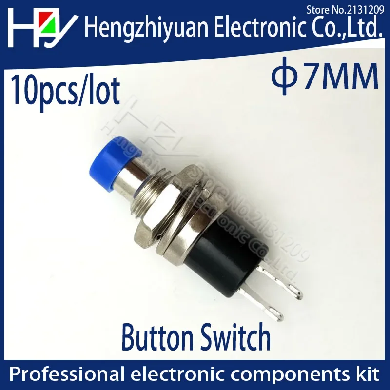 Hzy 10Pcs/lot 7mm Thread Multicolor 2 Pins Momentary Push Button Switch Black Blue Green Red White Yellow PBS-110