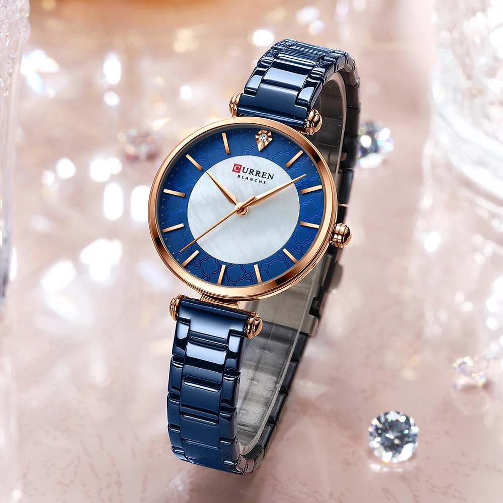 CURREN 9072 Shell Dial Quartz Watch for Ladies, Waterproof Minimalist Business Wristwatch