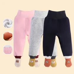 Baby Boy Girl Footed Pants High Waist Belly-protecting Pyjamas Pants with Socks Autumn Winter Thcik Long Trousers Kid PP Pants