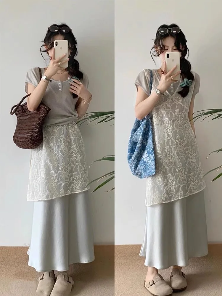 Sukienka mini z krótkim rękawem, beżowa, w stylu boho, z dekoltem w serek, przezroczysta, z organzy i koronki, idealna na wiosnę i lato.