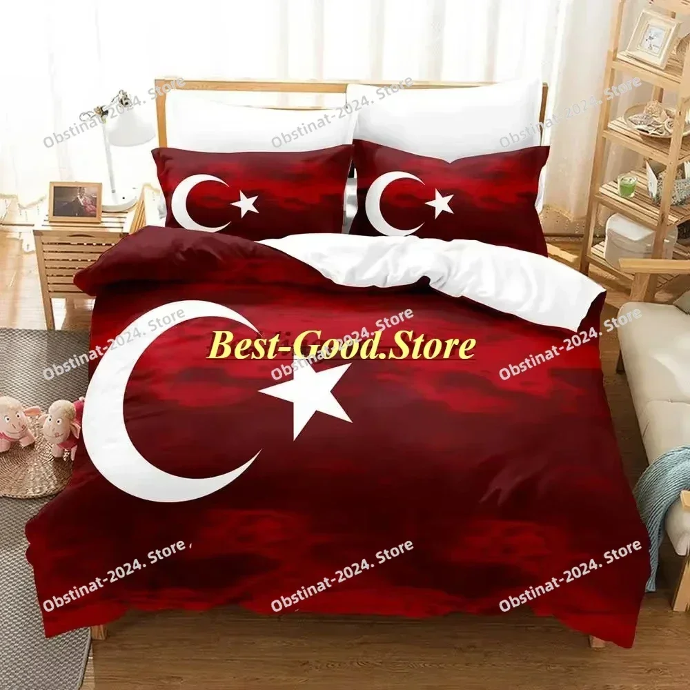 2023 Turkey Flag 3D Printing Comforter Bedding Set,Duvet Cover Bed Set Quilt Cover Pillowcase,King Queen Size Bedding Set Kid