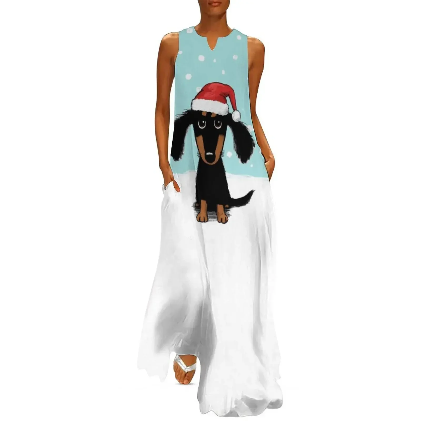 

Cute Dachshund Christmas Winter Wiener Dog Santa Long Dress womens dress dress summer Beachwear cocktail dresses