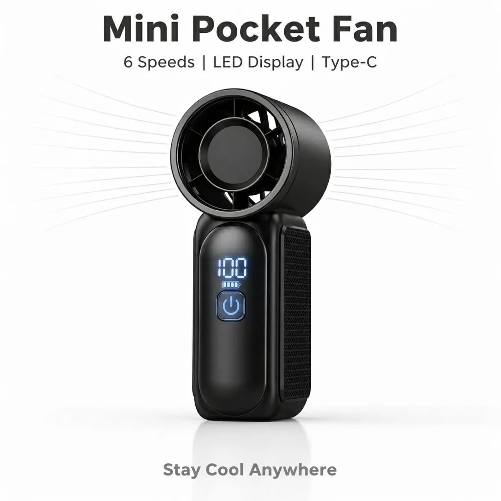 Mini Handheld Fan 3600mAh High-Speed Portable Turbo Pocket Fan for Outdoor Travel(Black)
