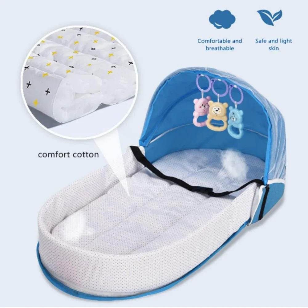 متوفر في المخزون سرير سفر للأطفال مع شبكة خيمة أطفال قابلة للطي وقابلة للغسل وسرير سفر بيونيك ومهد قابل للتنفس
