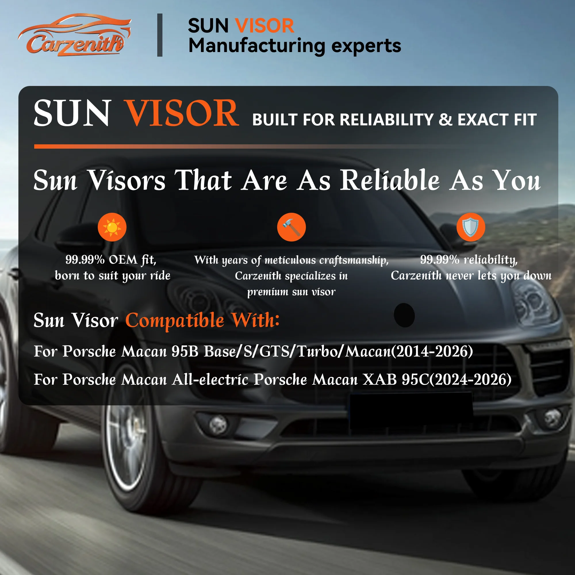 Sun Visor For Porsche Macan 95B 2014 2015 2016 2017 2018 2019 2020 2021 2022 2023 2024 2025 2026 Driver Passenger Side Sunvisor