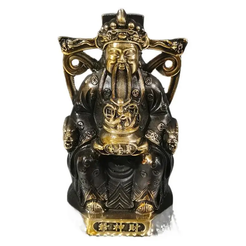 Brass God of Wealth Statue Ornament for Home Decoration, Bronze-Colored Old Rural Item, God of Wealth Craft