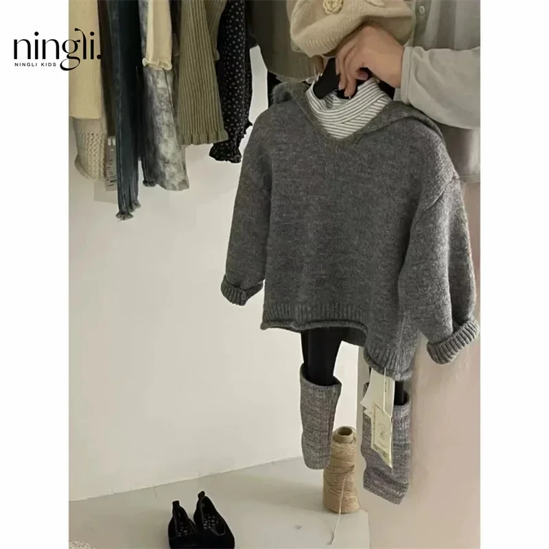 

Childrens Clothing Childrens Sweaters 2024 New Fashionable Girls Knitwear Baby Coat Base Coat Pants Sweet Three Piece Set