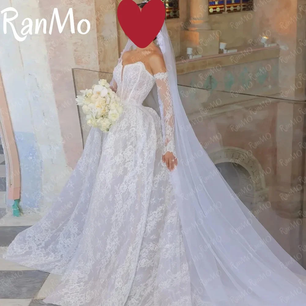 

Ranmo 2025 Exquisite A Line Wedding Dresses Long Sleeves Lace Sweetheart A Line Bridal Gown Chapel Customized Vestidos De Novia