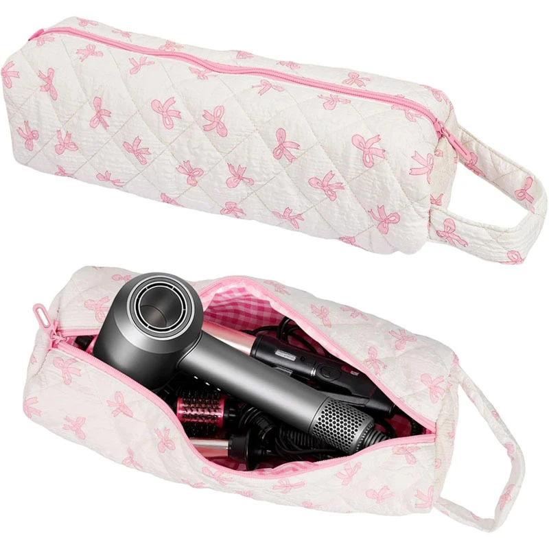 Bow print hair dryer storage bag Curling tool storage bag Portable hairdressing tool travel bag Makeup storage
