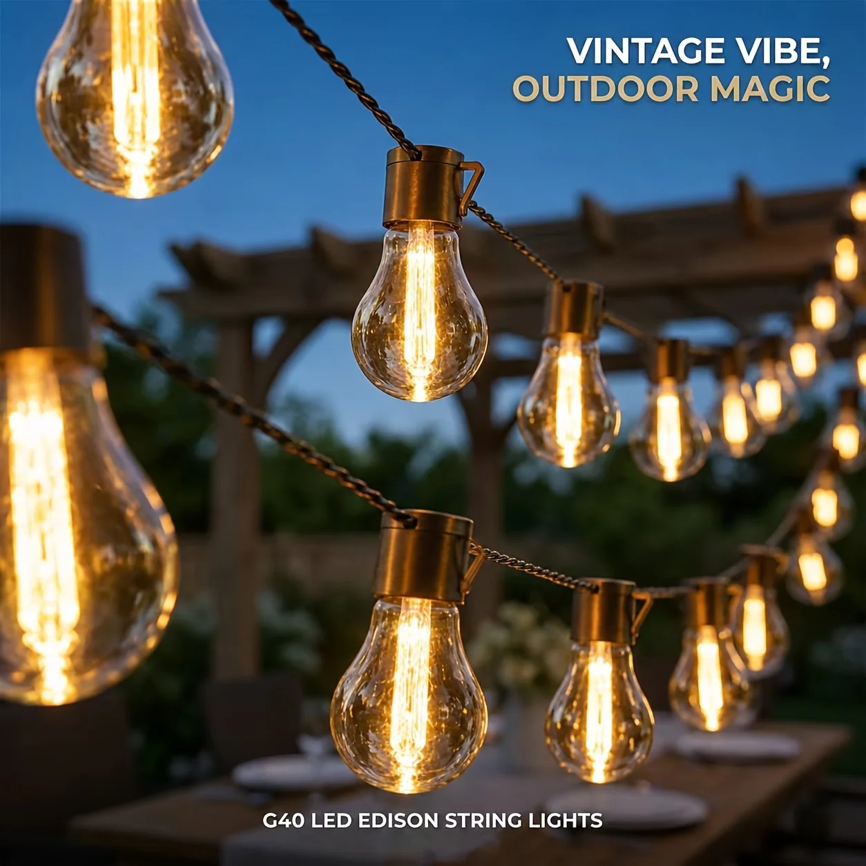 Vintage Edison Bulb String Lights LED Outdoor Hanging Lights for Garden Patio Backyard Wedding Party Cafe Christmas Decoration
