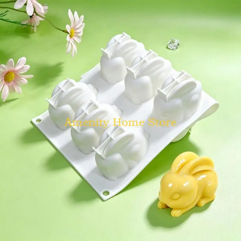 F26C Spring Table Rabbit Molds 9 Cavity Flexible Dessert Forming Pan for Candy and Cream Service, Detailed Figure for Home Party